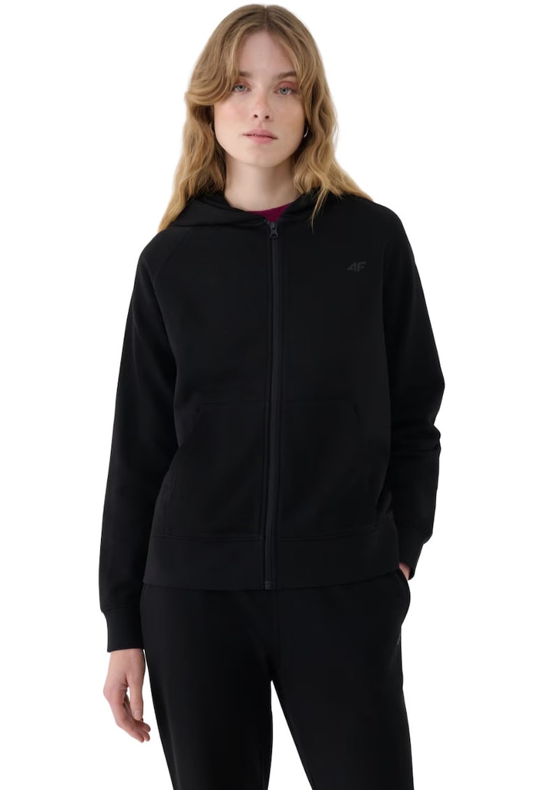 Hanorac dama F1763 negru - bumbac/poliester - cu gluga integrata -