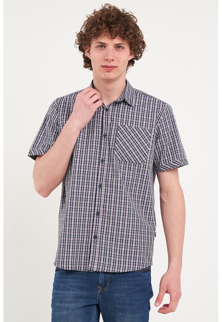 Camasa cu model si maneci scurte - Alb murdar/Bleumarin