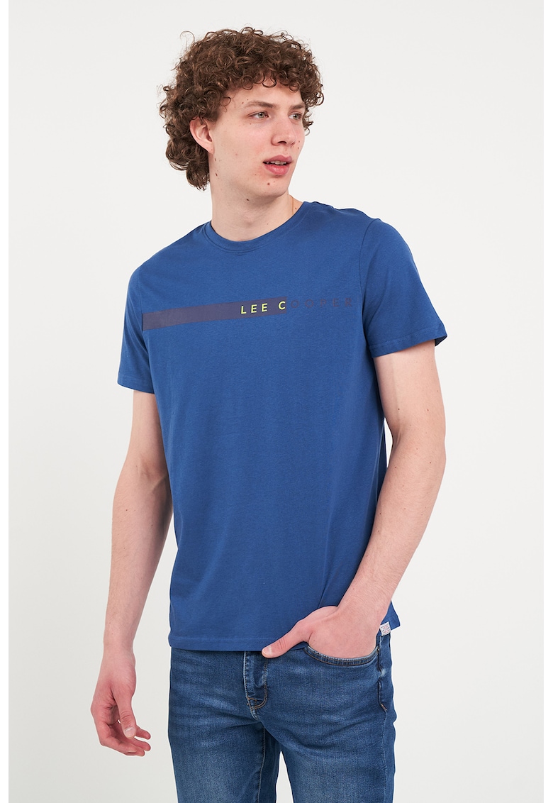 Tricou cu decolteu la baza gatului si logo - Albastru royal
