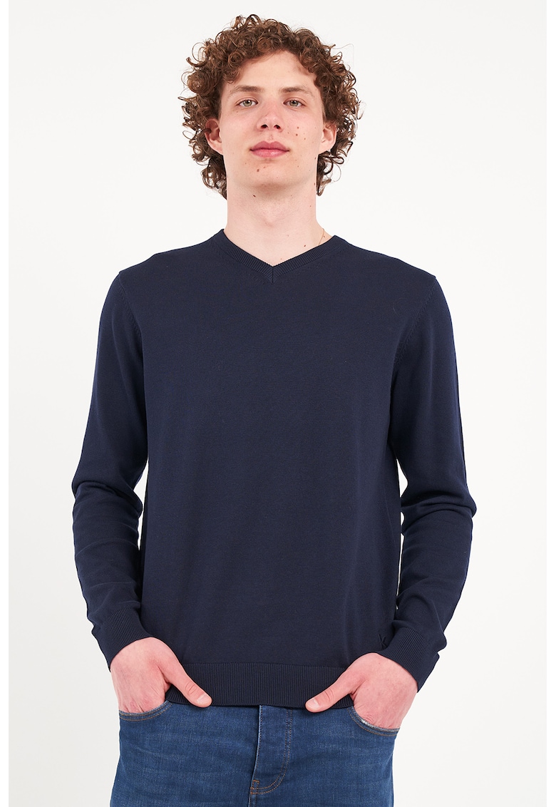 Pulover cu decolteu in V - Albastru ultramarin