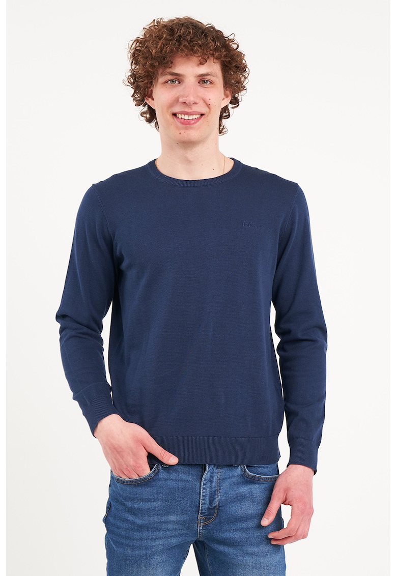 Pulover din tricot fin cu decolteu la baza gatului