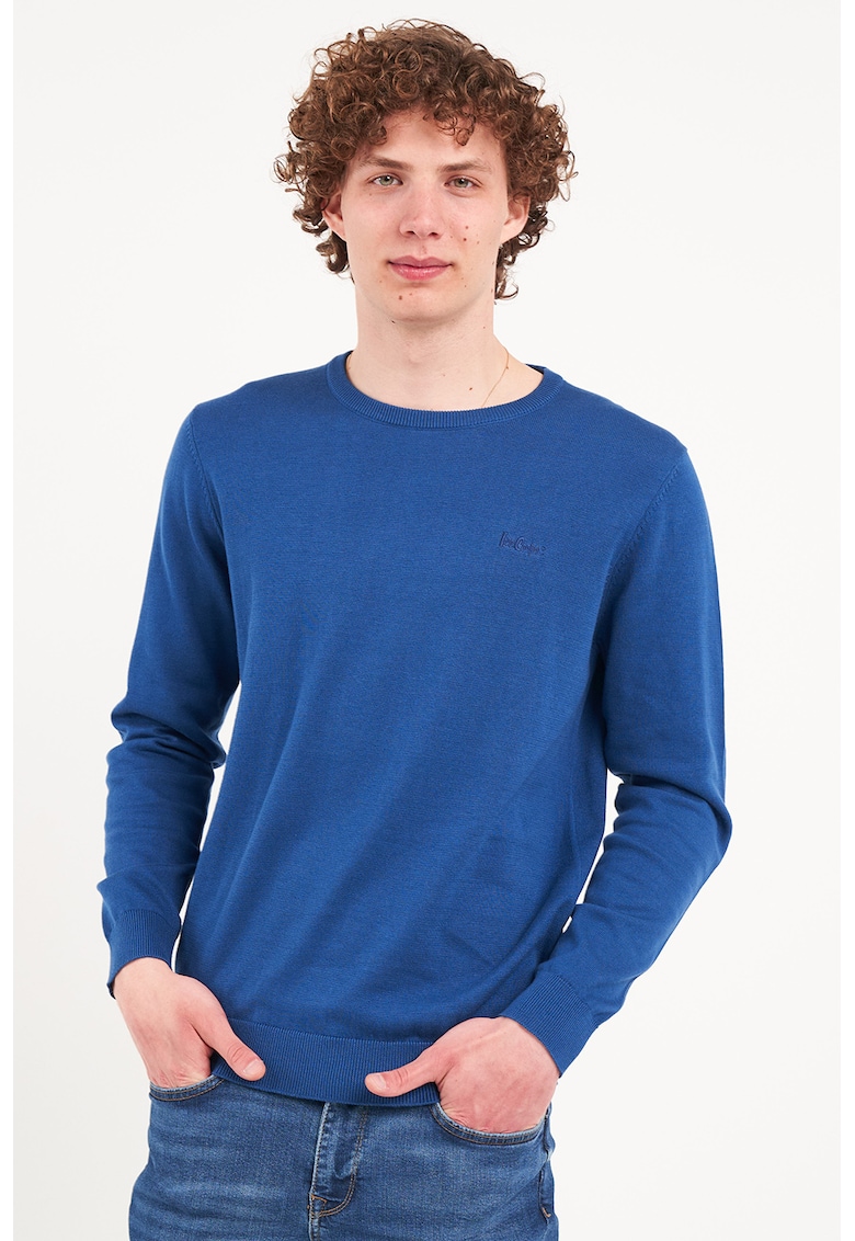 Pulover din tricot fin cu decolteu la baza gatului