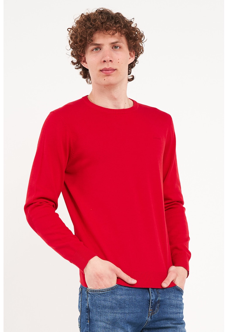 Pulover din tricot fin cu decolteu la baza gatului