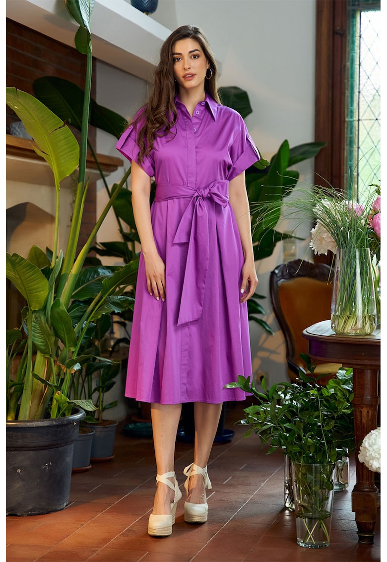 Rochie midi cu nasturi si maneci scurte