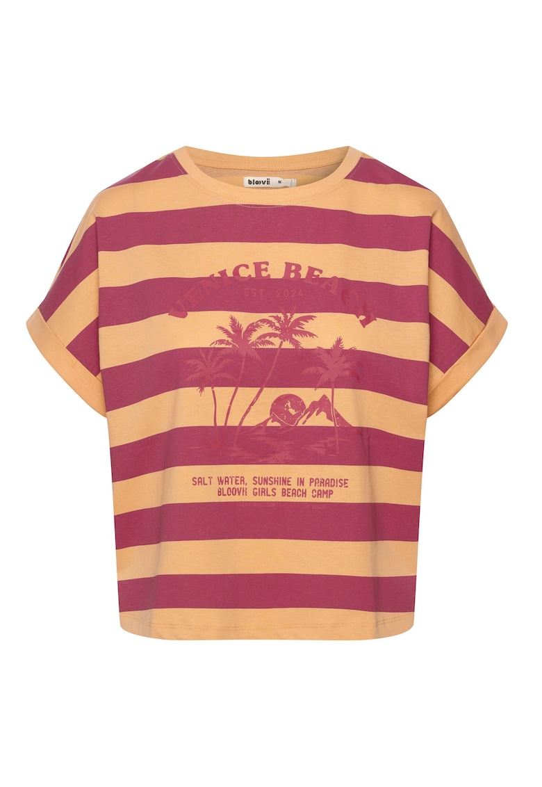 Tricou dama  portocaliu cu dungi - bumbac