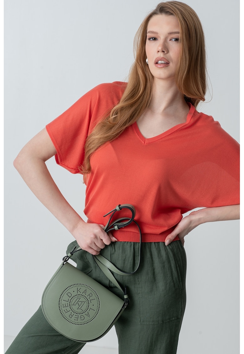 Tricou de lyocell cu decolteu in V - Portocaliu mandarina