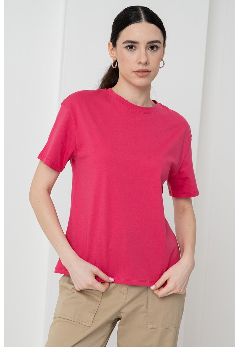 Tricou din bumbac cu decolteu la baza gatului - Fucsia