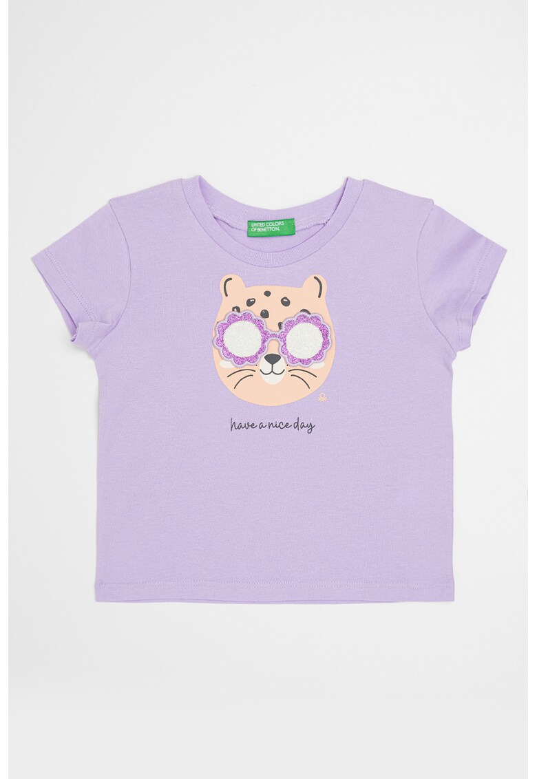 Tricou cu aplicatii stralucitoare - Portocaliu/Lila