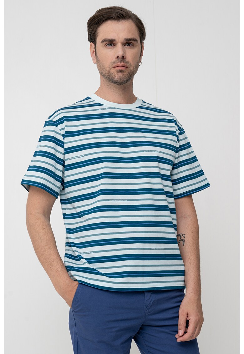 Tricou regular fit cu decolteu la baza gatului - Albastru glaciar/Verde persan/Bleumarin