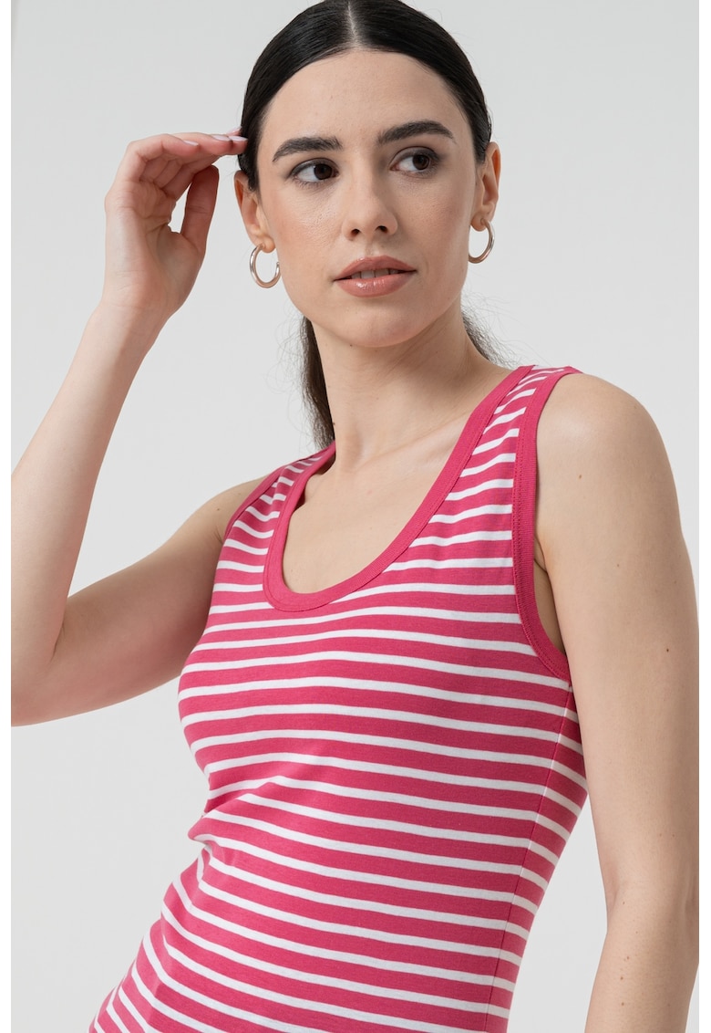 Top cu model in dungi - Alb/Fucsia