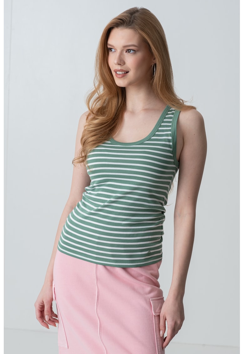 Top cu model in dungi - Alb/Verde