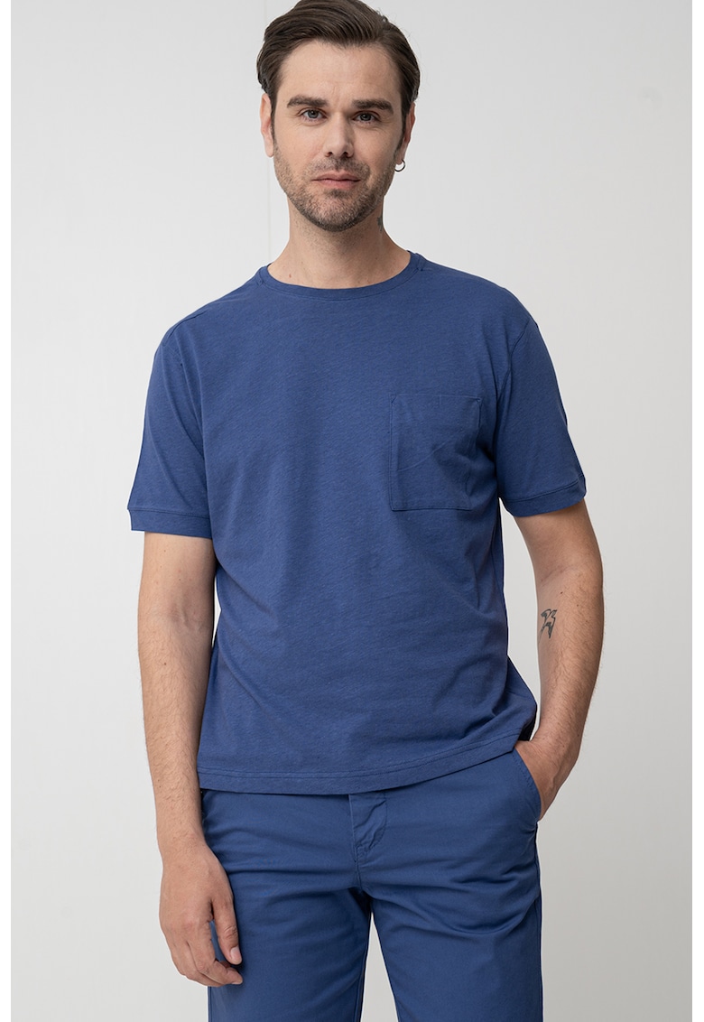 Tricou din amestec de in cu buzunar aplicat pe piept