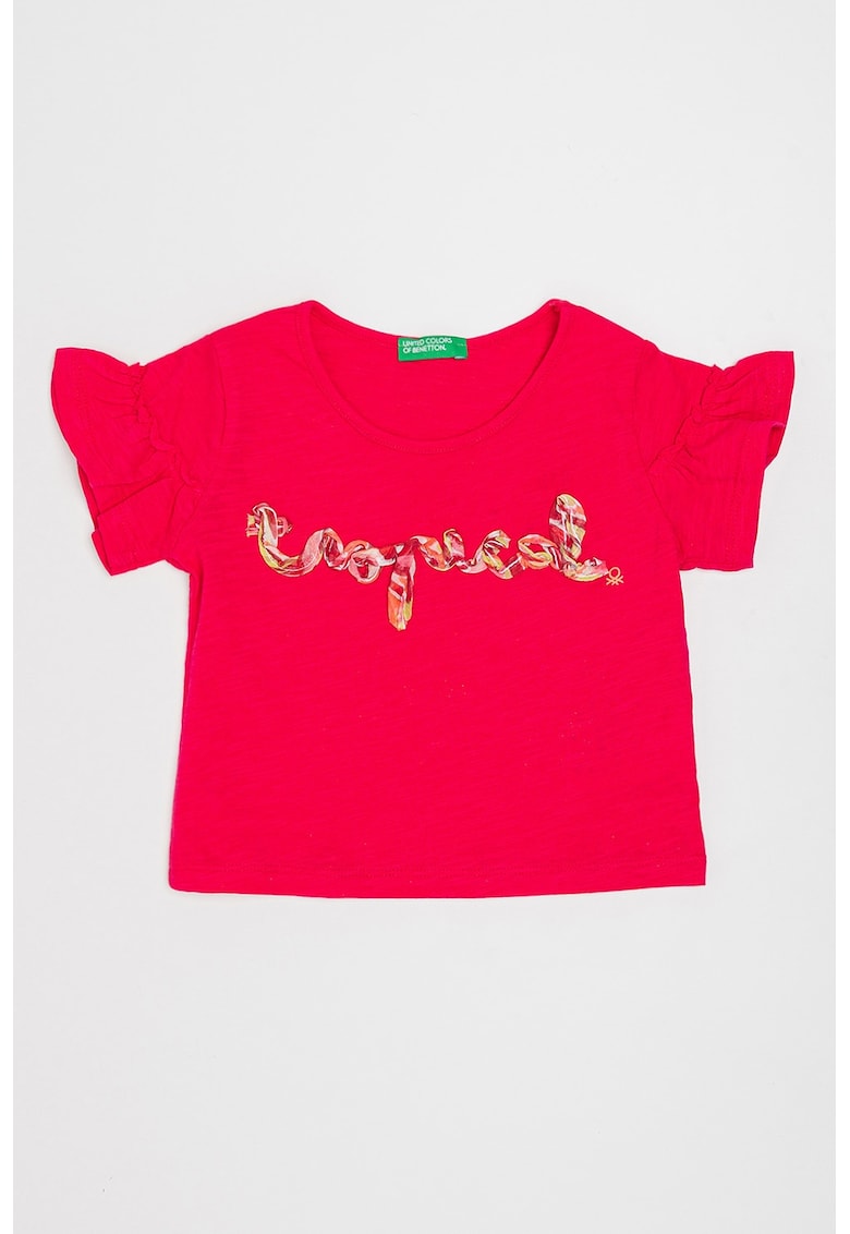 Tricou cu detaliu text - Fucsia