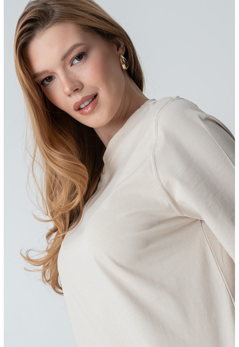 Tricou de bumbac cu decolteu la baza gatului Ben - Maro nisip