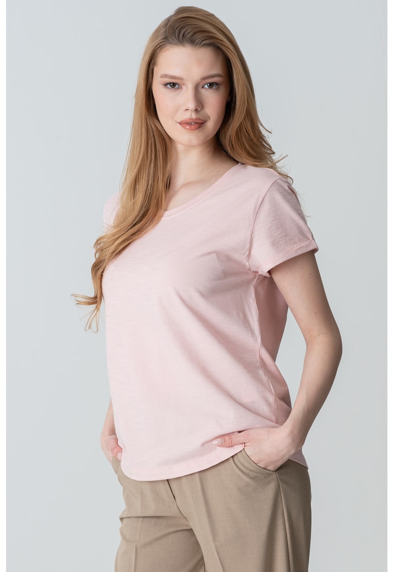 Tricou cu decolteu rotund - Roz pastel