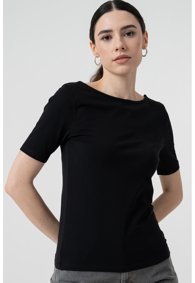 Bluza reversibila cu maneci scurte si decolteu barcuta - Negru
