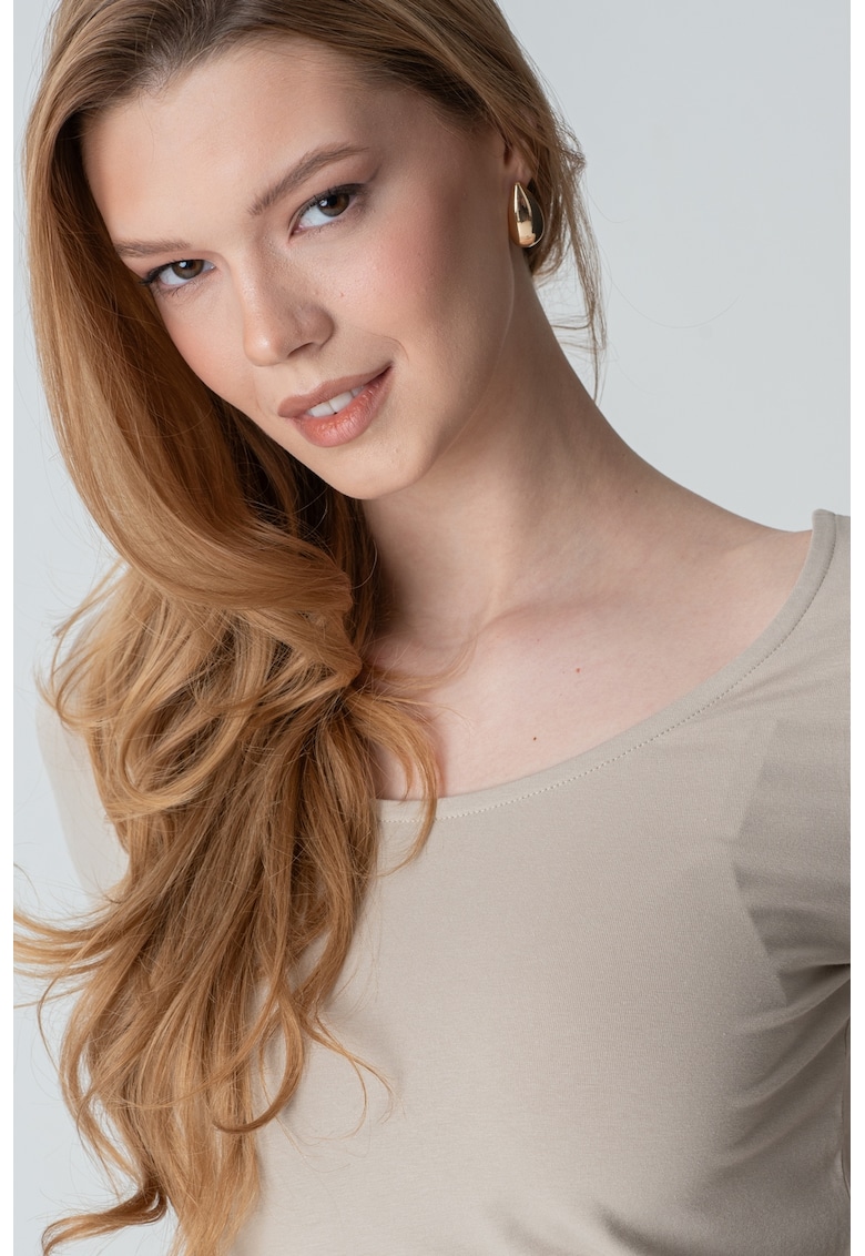 Bluza reversibila cu maneci scurte si decolteu barcuta - Grej