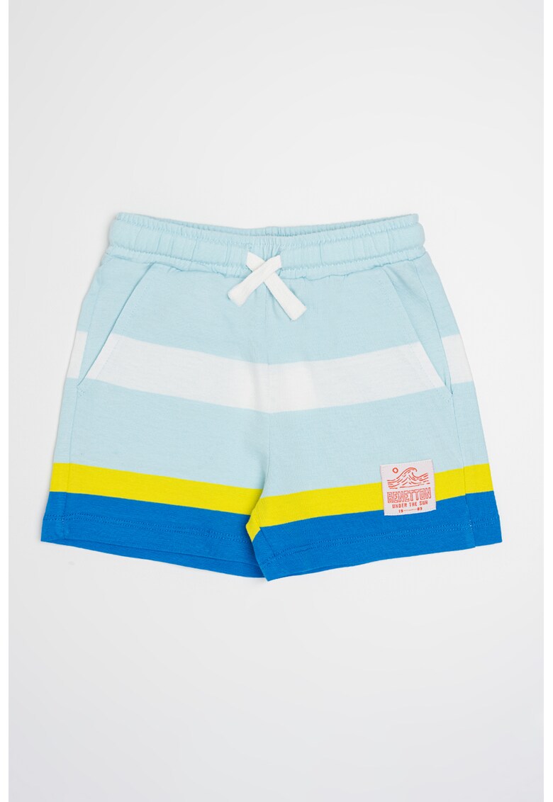 Pantaloni scurti cu snur si logo - Alb/Galben/Turcoaz