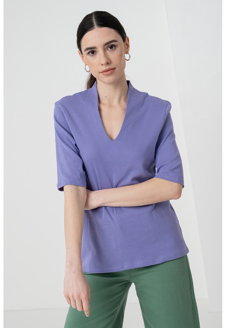 Tricou de bumbac cu decolteu in V Tricou de bumbac cu decolteu in V