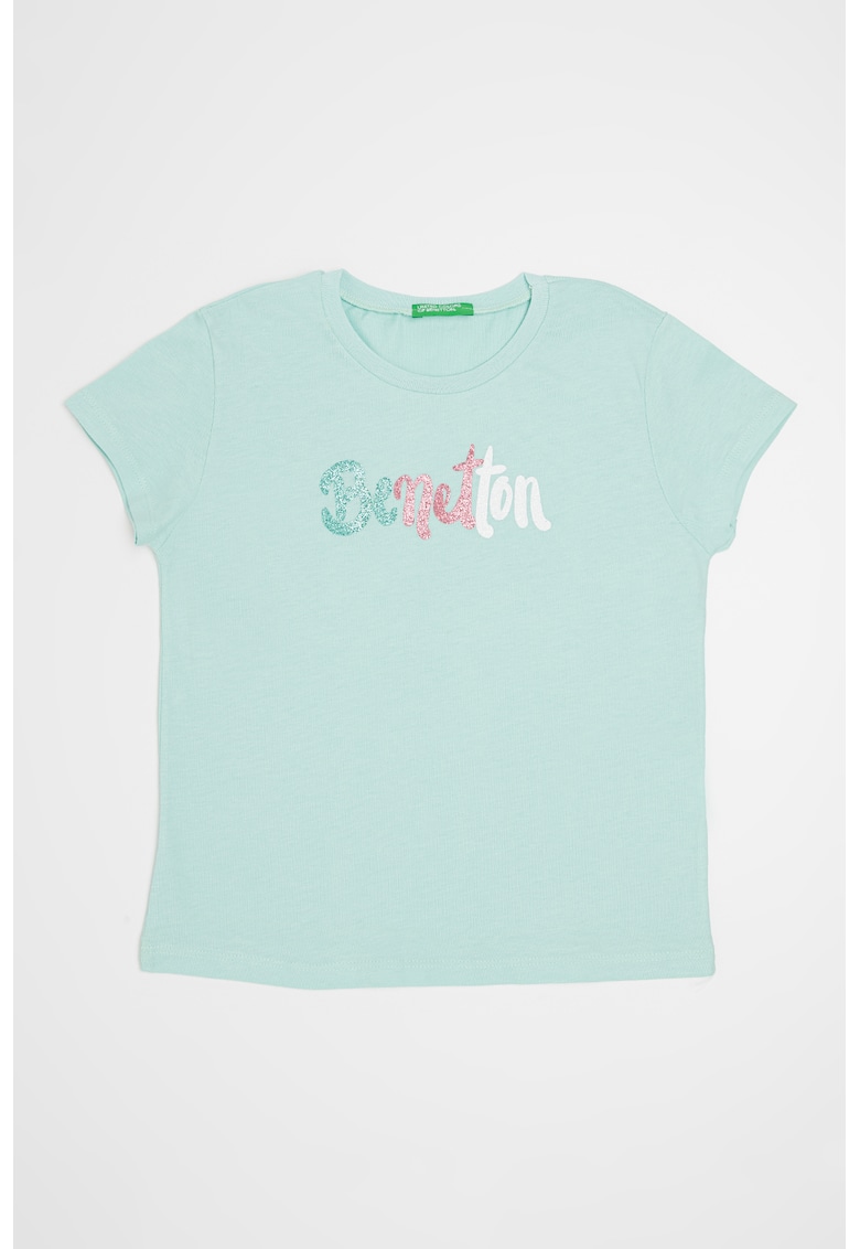 Tricou de bumbac cu logo stralucitor