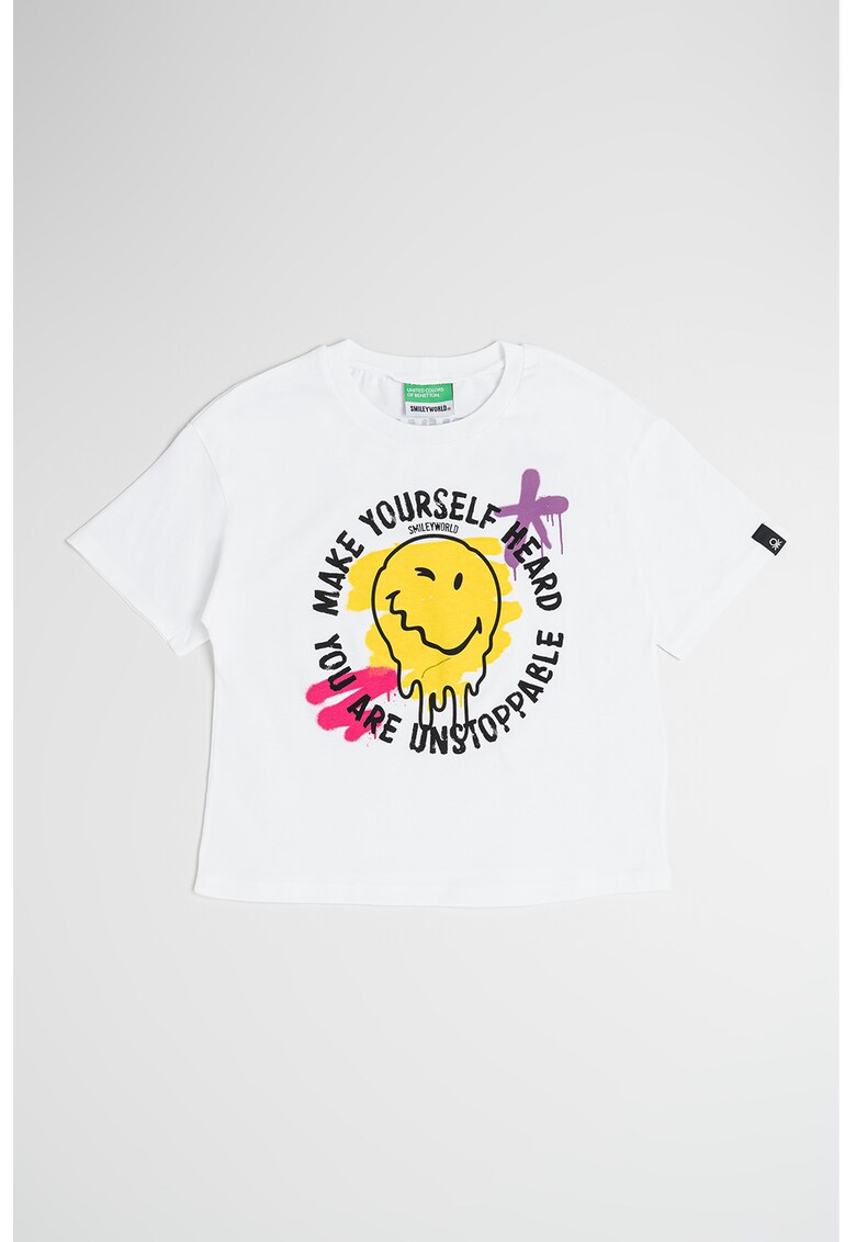 Tricou de bumbac cu imprimeu - Alb/Negru/Galben