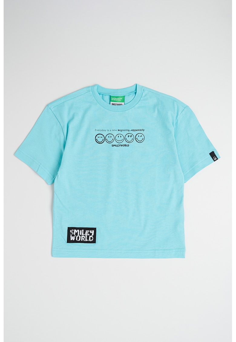 Tricou de bumbac cu imprimeu - Negru/Turcoaz
