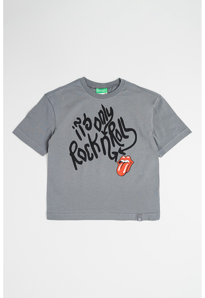 Tricou cu imprimeu si decolteu la baza gatului - Rosu/Negru/Gri inchis