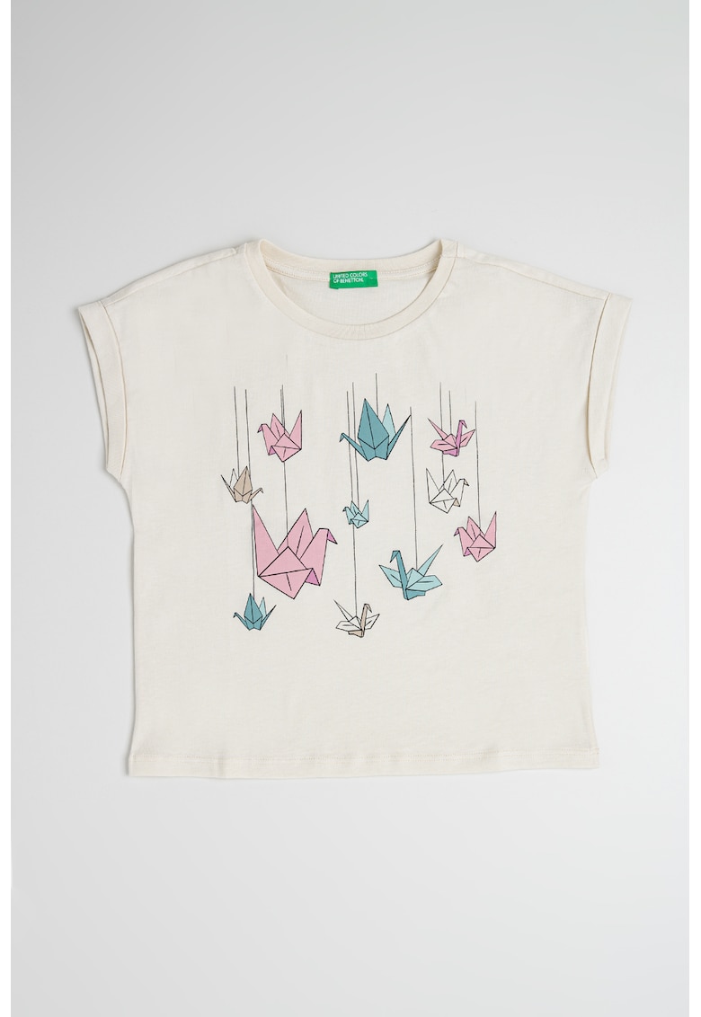 Tricou cu imprimeu text - Alb fildes/Roz