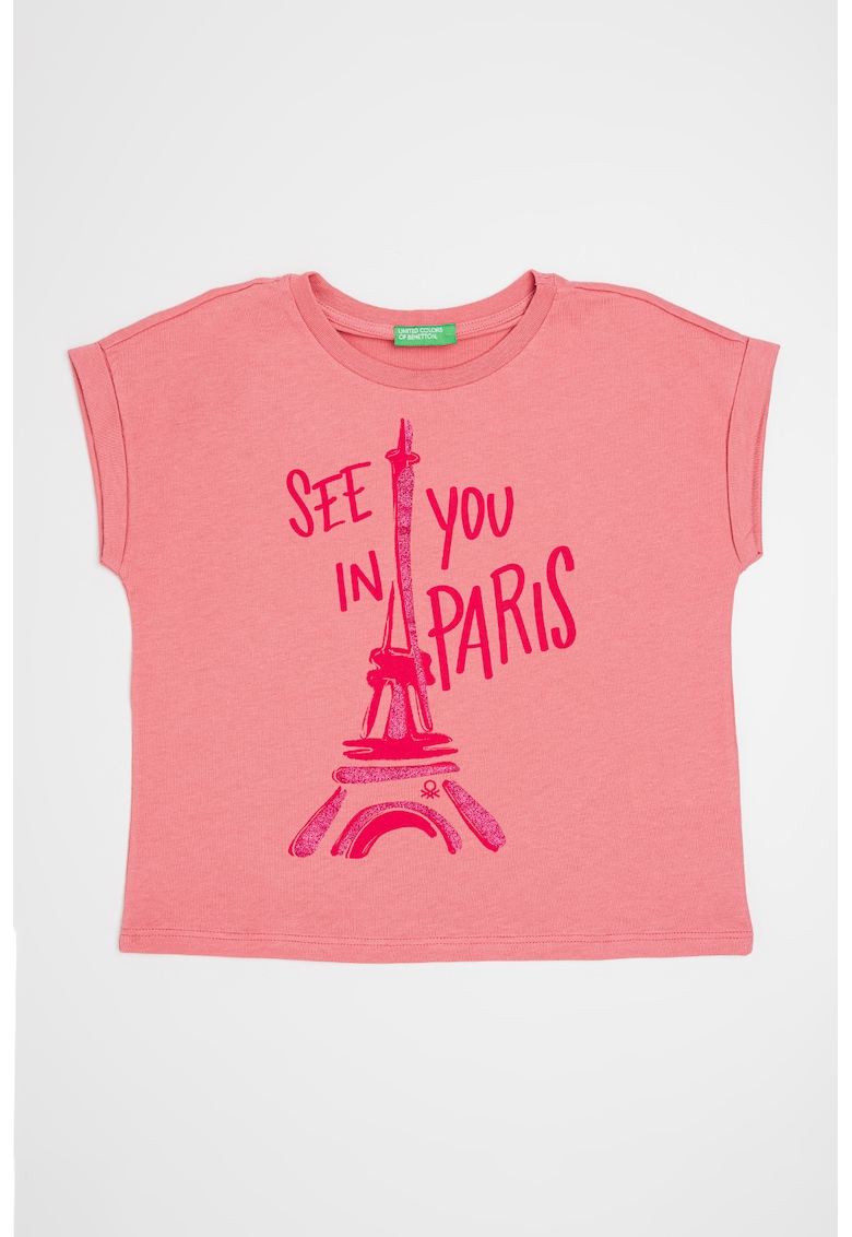 Tricou cu imprimeu text - Roz