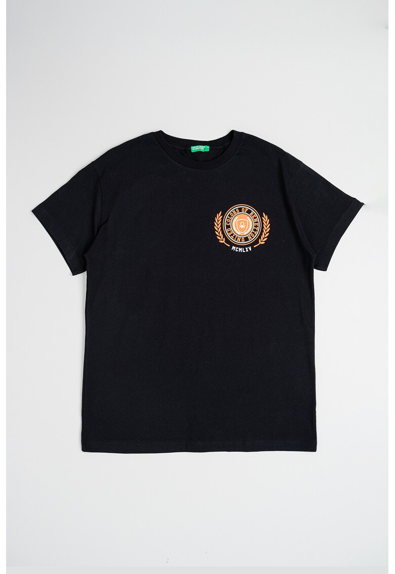 Tricou de bumbac cu imprimeu logo - Negru/Portocaliu mandarina