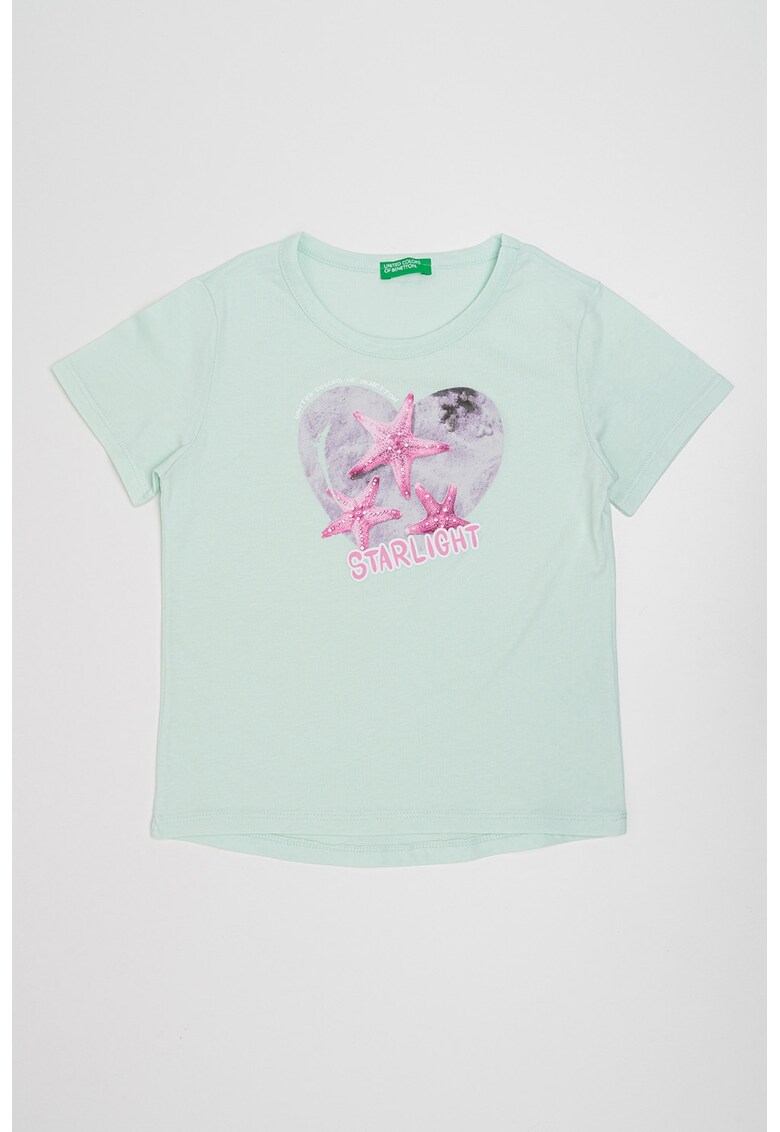 Tricou de bumbac cu imprimeu - Roz/Verde menta