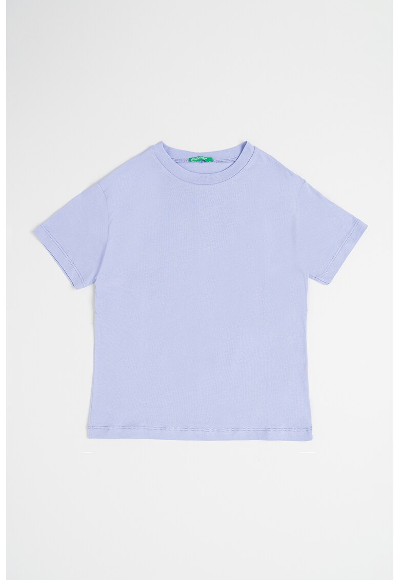 Tricou cu decolteu la baza gatului si imprimeu - Albastru pastel/Lila