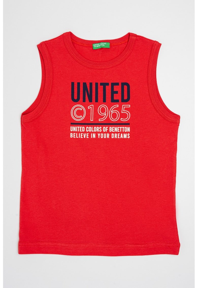 Top cu logo si decolteu la baza gatului - Rosu/Bleumarin