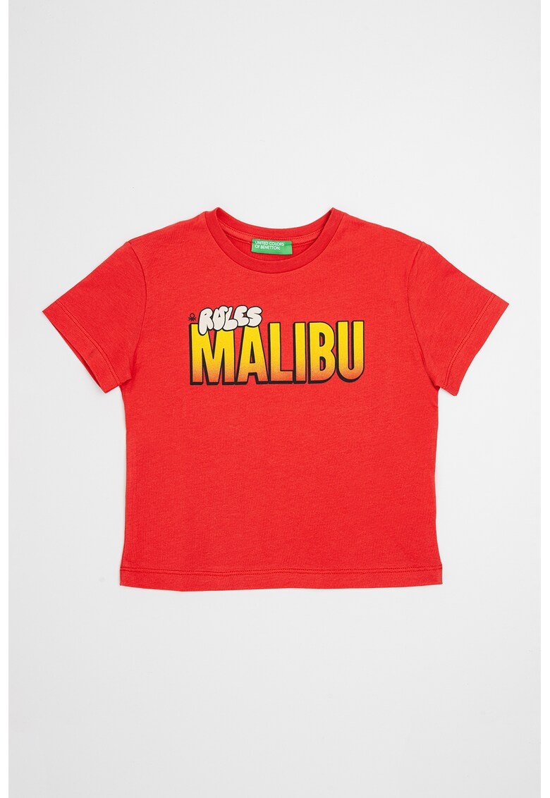 Tricou cu decolteu la baza gatului si imprimeu pe partea din spate - Rosu/Galben