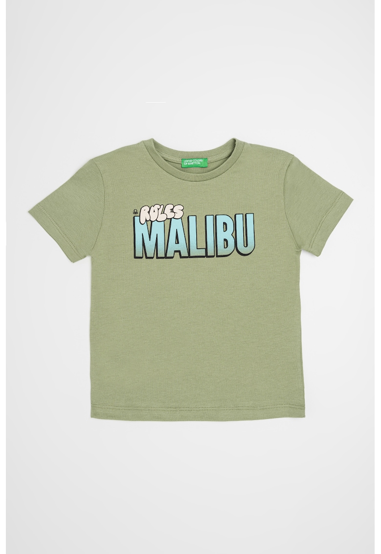 Tricou cu decolteu la baza gatului si imprimeu pe partea din spate - Verde pal