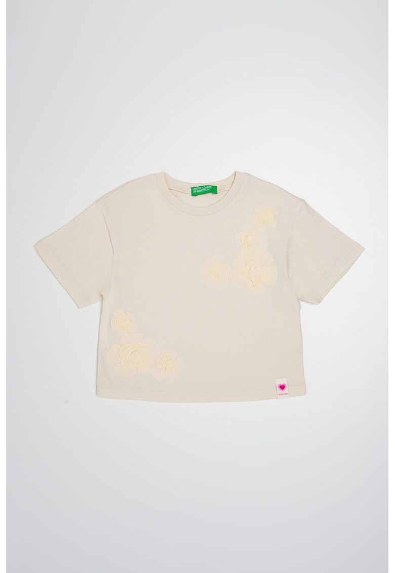 Tricou de bumbac cu decolteu la baza gatului - Alb fildes