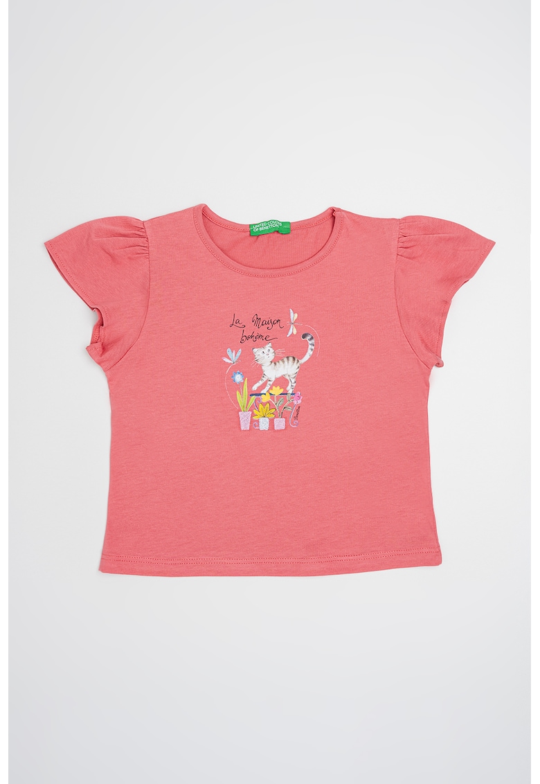 Tricou de bumbac cu imprimeu grafic - Roz inchis