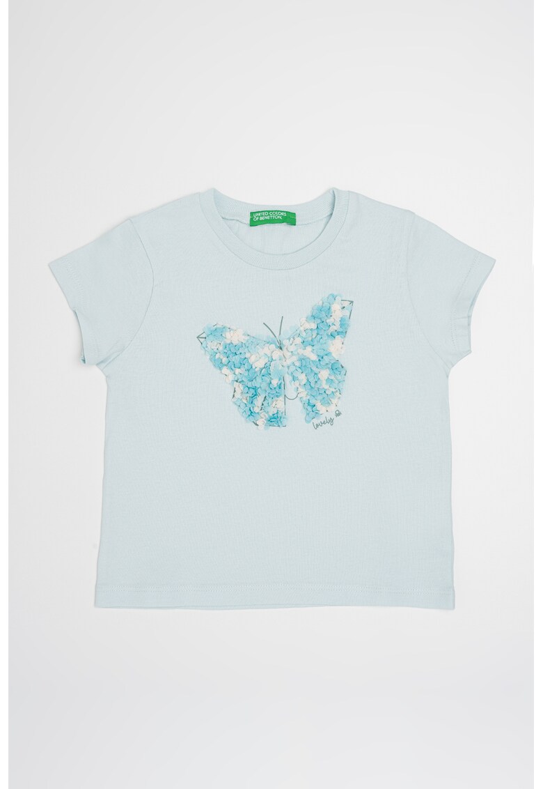 Tricou de bumbac cu decolteu la baza gatului - Alb/Verde pal