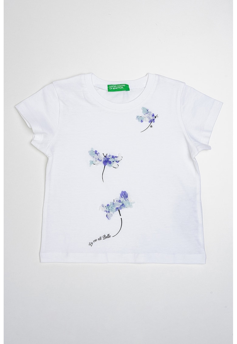 Tricou de bumbac cu decolteu la baza gatului - Alb/Violet