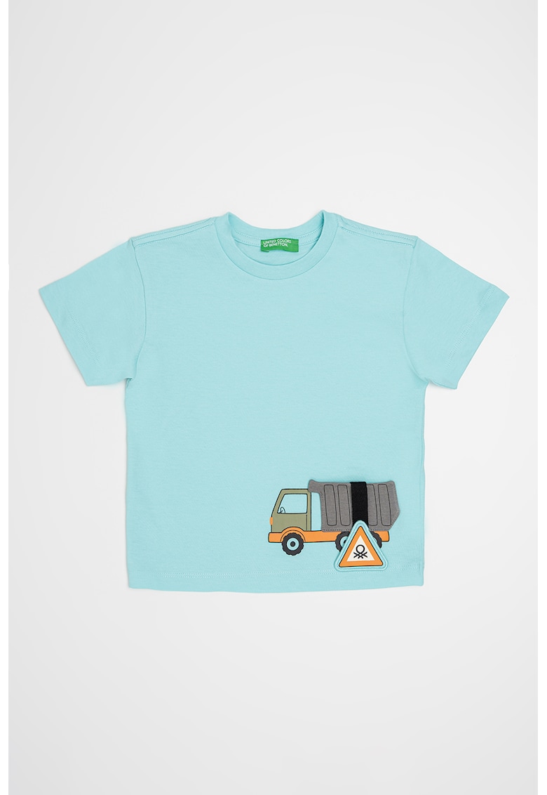Tricou de bumbac cu imprimeu grafic - Turcoaz