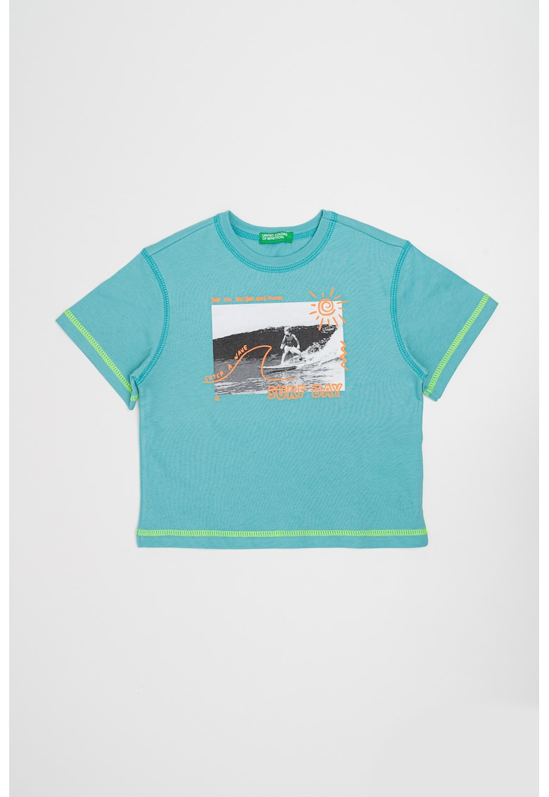 Tricou de bumbac cu imprimeu grafic - Verde/Portocaliu mandarina