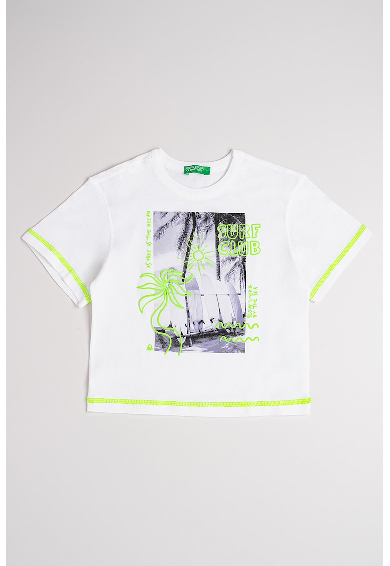 Tricou de bumbac cu imprimeu grafic - Alb/Verde neon