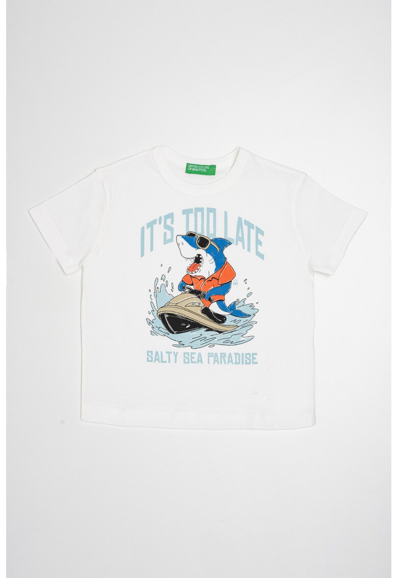 Tricou de bumbac cu imprimeu grafic - Alb/Albastru aquamarin