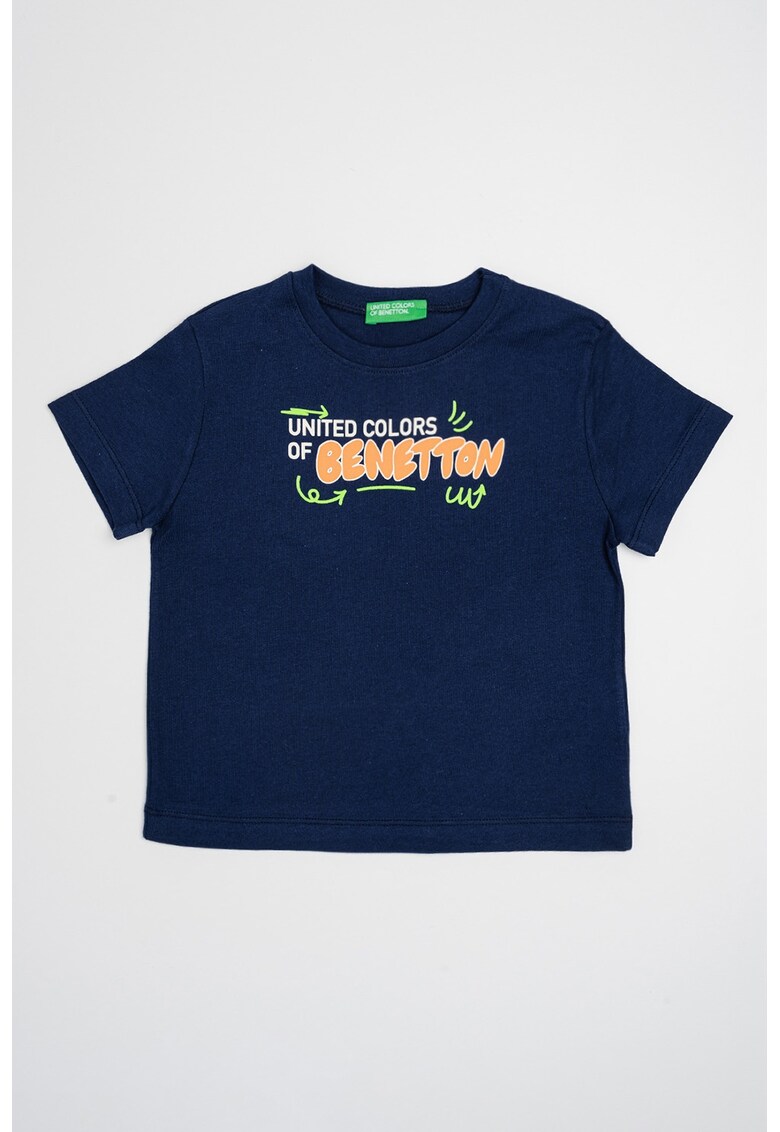 Tricou de bumbac cu imprimeu logo - Albastru ultramarin/Portocaliu pal