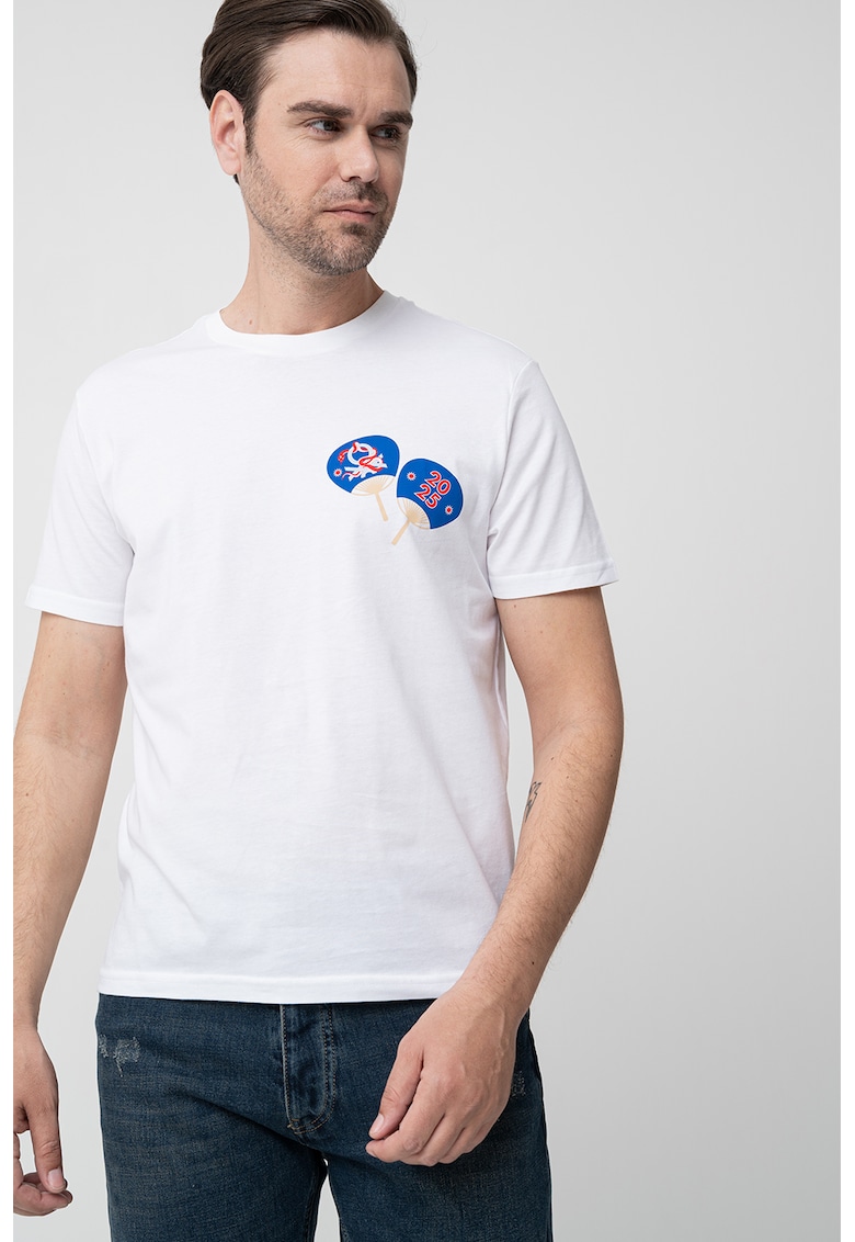 Tricou cu imprimeu grafic - Alb/Albastru royal/Maro nisip