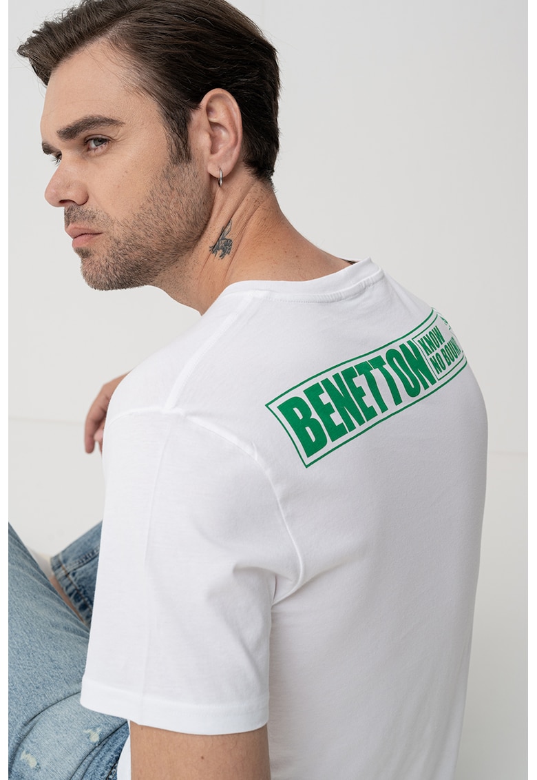 Tricou cu decolteu la baza gatului si imprimeu - Alb/Verde