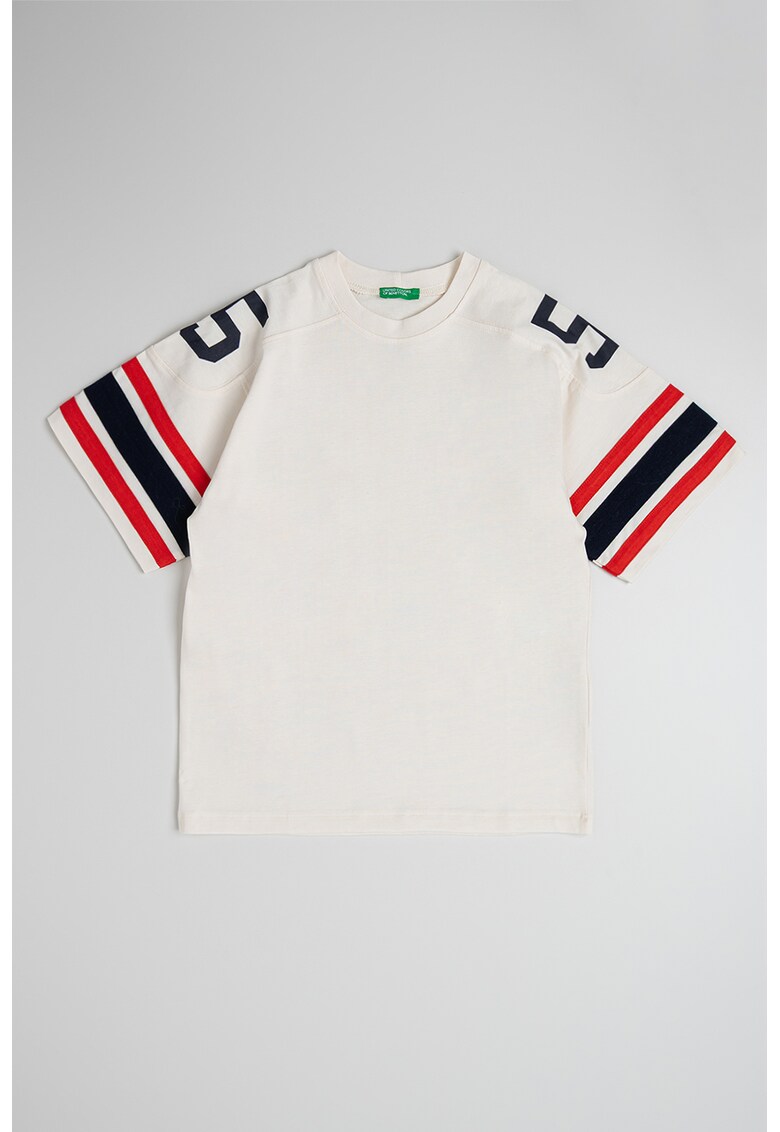 Tricou de bumbac cu imprimeu text - Rosu/Albastru ultramarin/Galben pal