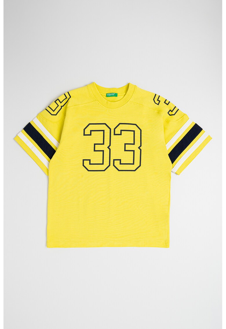 Tricou de bumbac cu imprimeu text - Galben/Alb murdar