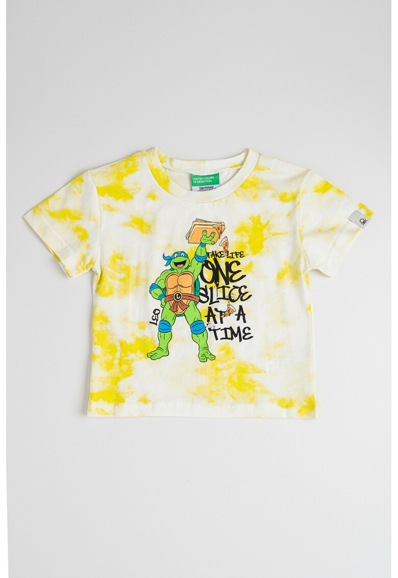 Tricou cu model si decolteu la baza gatului - Alb murdar/Galben mustar