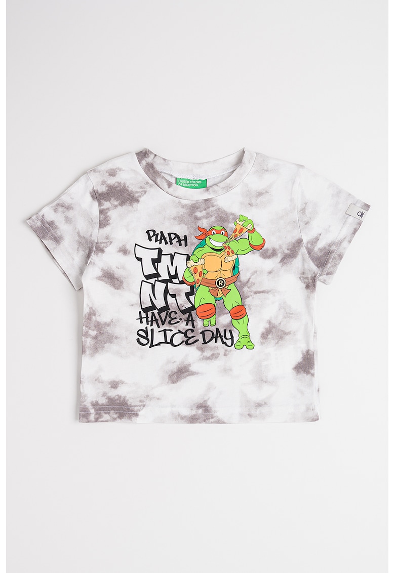 Tricou cu model si decolteu la baza gatului - Verde/Negru/Gri